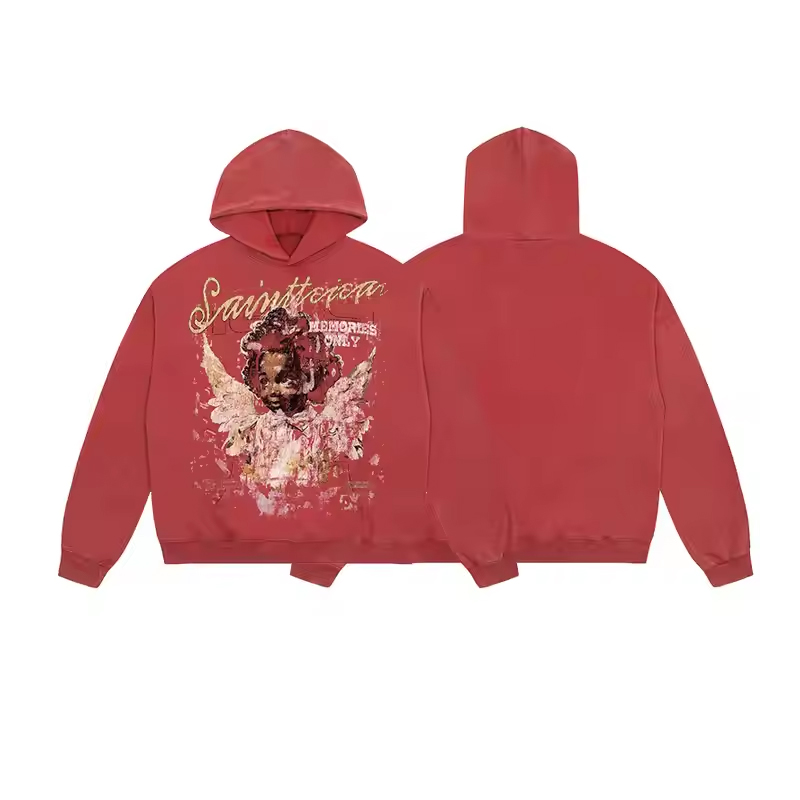 hongfeng designs high-quality graphic hoodie mens with retro streetwear washed distressed style.